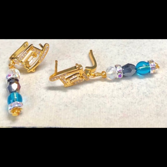 🦋✨dangle earring with crystals and blue apatite stones-pretty - Picture 2 of 12